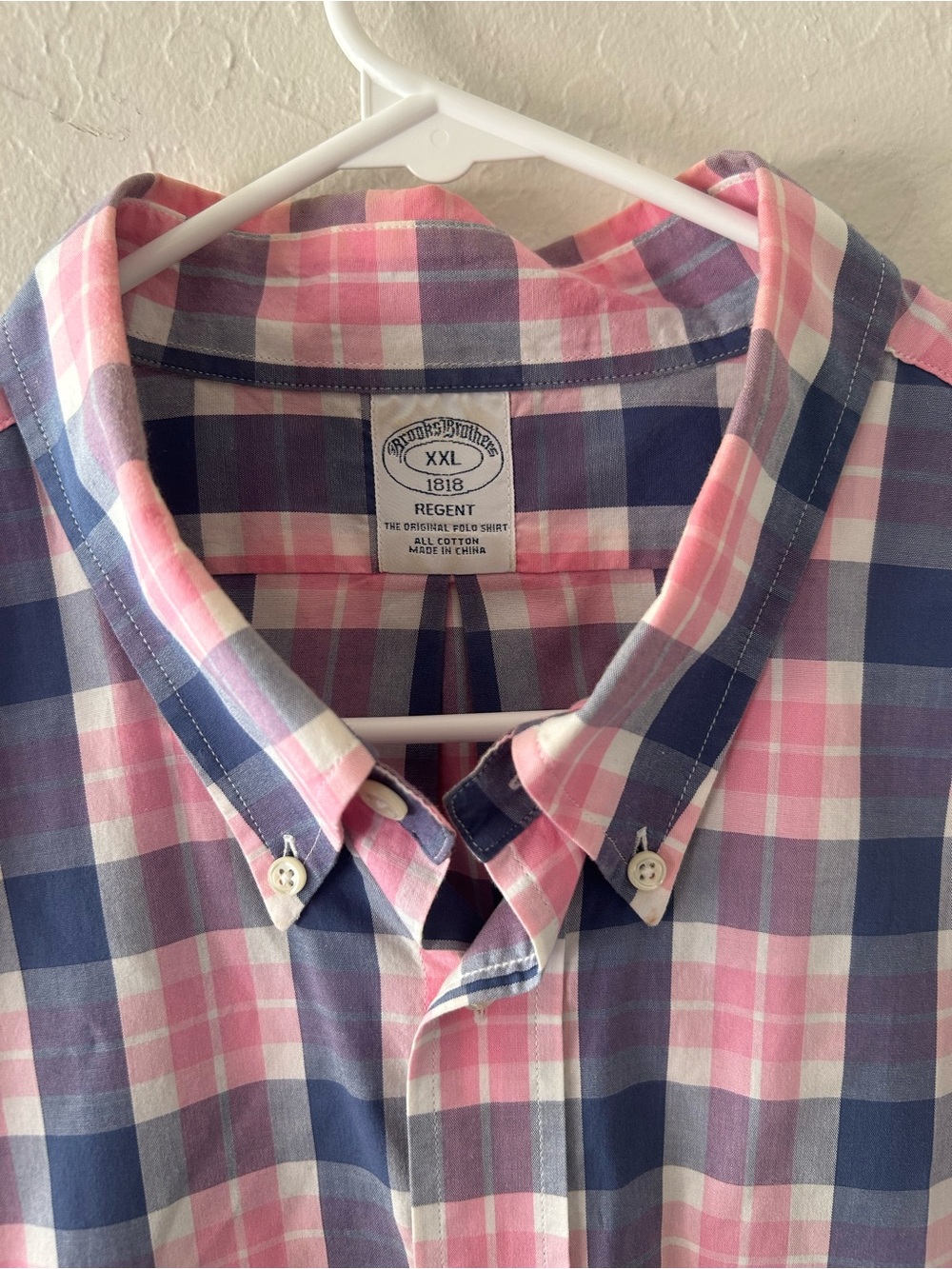 Brooks Brothers Regent XXL Pink and Navy Plaid Button-Down Shirt